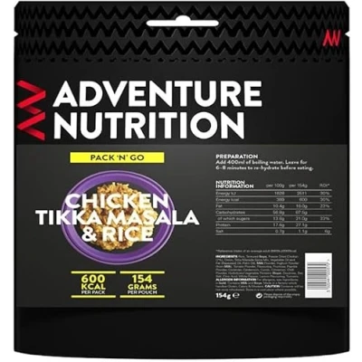 Image of Adventure Nutrition Pack &amp; Go 600 Kcal Freeze Dried Food Chicken Tikka Masala Camping, Ready Meals, Survival Kits, Emergency Food, Hiking