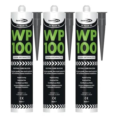 Image of Bond It WP100 EU3 Premium Neutral Cure Oxime Silicone Sealant 3x Dark Anthracite, 285ml High Performance Mould Resistant Flexible for Building &amp; Construction Joints