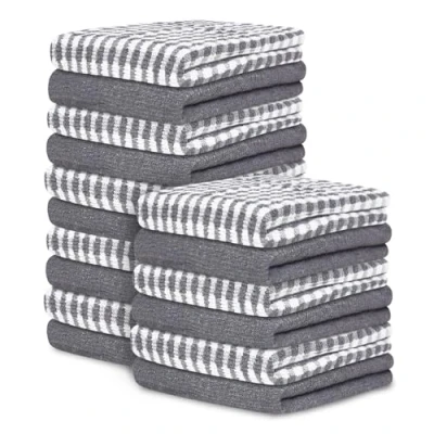 Image of Large Tea Towels Pack of 16 46 x 65 Cm Charcoal Check Bar Kitchen Set Absorbent Chef Towel Dish Cloths For Washing &amp; Cleaning 35% Polyester, 65% Cotton