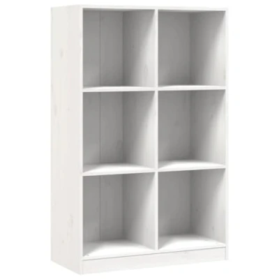 Image of vidaXL White Bookcase, Solid Pine Wood, Freestanding, 6 Compartments for Organised Storage, Practical Addition to Office or Living Room Furniture