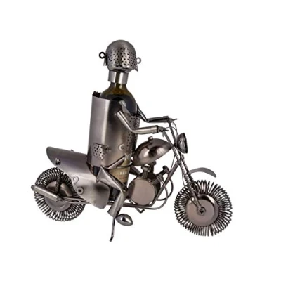 Image of Out of the blue 71/3144 Bottle Holder Made Metal, Motorcyclist II, Approx. 38 x 27 cm, Ideal as Decoration and Gift Packaging, Silver, Multicoloured