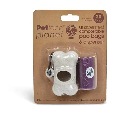 Image of Petface Planet Poo Bag Dispenser with 20 Compostable Bags, 6 x 3.5 centimetres
