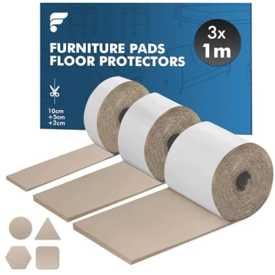Image of shinfly Furniture Pads Floor Protectors 3x1M, Felt for Feet Chair Leg, Self Adhesive, Anti Scratches and Reduce Noise Brown