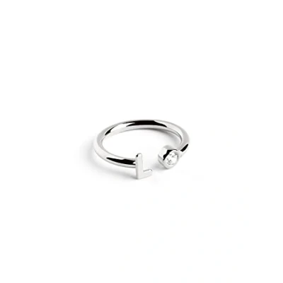 Image of SINGULARU Personalized Letter Diamond Silver Ring Adjustable 925 Sterling with Rhodium Plated Finish One Size Women&#039;s Jewelry Made in Spain, Ajustable, Silver, Not