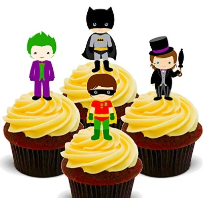 Image of Made4You Batman Mix Edible Cupcake Toppers Stand up Wafer Cake Decorations (Pack of 24)