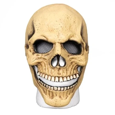 Image of SHATCHI Skull Mask Creepy Halloween 3D Full Head Latex with Moving Jaw Mouth Scary Horror Zombie Face Grim Reaper Fancy Dress for Adults Party Cosplay Props