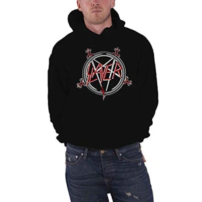 Image of Slayer Pentagram Logo Official Mens Black Pullover Hoodie M