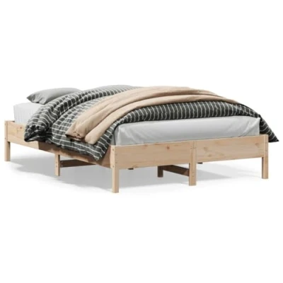 Image of vidaXL King Size Bed Frame with Headboard 150x200 cm Solid Pine Wood Modern Bedroom Furniture Storage Shelves