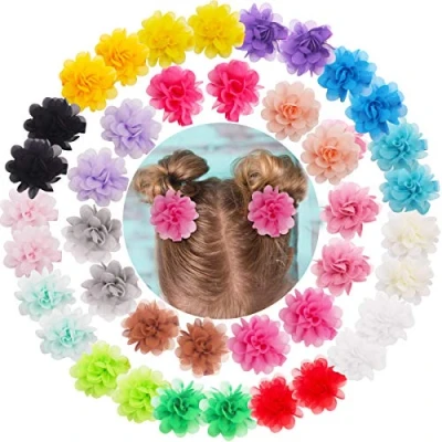 Image of 40pcs Chiffon Flower Baby Girl Hair Clips 2&quot; Tiny Flowers Ribbon Lined for Infants Toddlers Kids