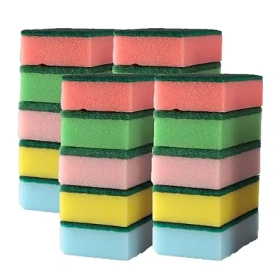Image of HOMESHOPA Sponge Scourer, 20 Pack Multicoloured Washing Up Sponges for Kitchen &amp; Bathroom, Remove Grease Grime, Dual Sided Non Scratch Cleaning Scrub Pots, Pans, Crockery, Cutlery and Utensils