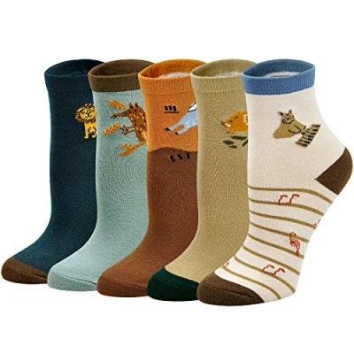 Image of PUTUO Kids Boys Cotton Socks: Junior Novelty Animal Pattern Funky Funny Ankle Socks for 8 10 Year Old Children 5 pairs