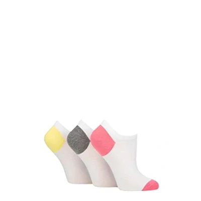 Image of Women&#039;s 3 Pair Pringle Plain and Patterned Cotton Trainer Socks White Pink / Grey Yellow Heel &amp; Toe 4 8 Ladies