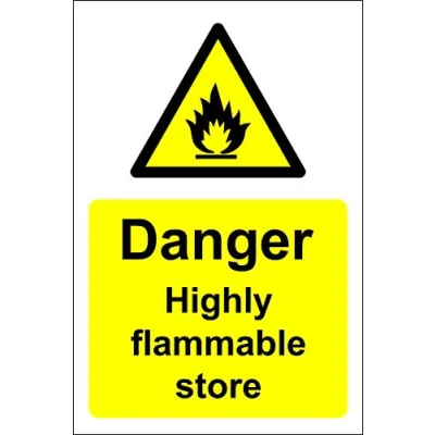 Image of Highly flammable store chemical Safety sign Self adhesive sticker 300mm x 200mm
