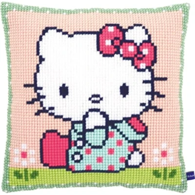 Image of Vervaco Cross Stitch Kit: Cushion: Hello Kitty: On The Lawn, Other, NA, 40 x 40cm
