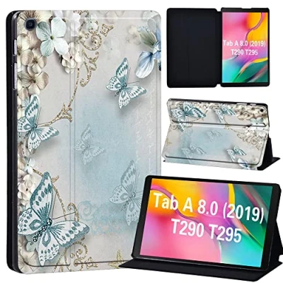 Image of FINDING Case Galaxy Tab A 8.0 2019 T290 T295, Slim Light Cover Stand Hard Shell Folio for inch Tablet Model SM (Wi Fi) T295 (LTE) (whitebutterfly)