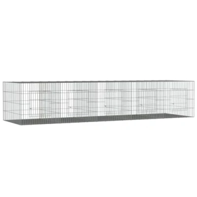 Image of vidaXL 5 Panel Rabbit Hutch Galvanised Iron, Ventilated, Silver, Spacious 273x79x54cm Home for Small Animals, Modular Playpen