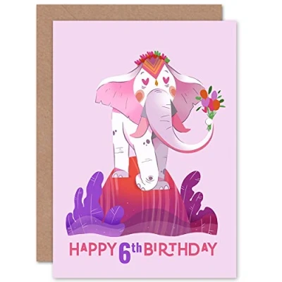 Image of Wee Blue Coo Elephant Flower Birthday 6th Greetings Card