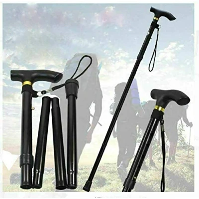 Image of Garden Mile® Black Folding Unisex Walking Stick Adjustable Travel Portable Secure Non Slip Lightweight Aluminium Mobility Aid