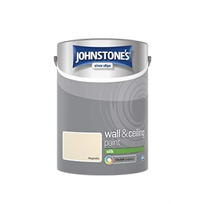 Image of Johnstone&#039;s Wall &amp; Ceiling Paint Magnolia Silk Finish Emulsion Fantastic Coverage Easy to Apply Dry in 1 2 Hours 12m2 per Litre 5L