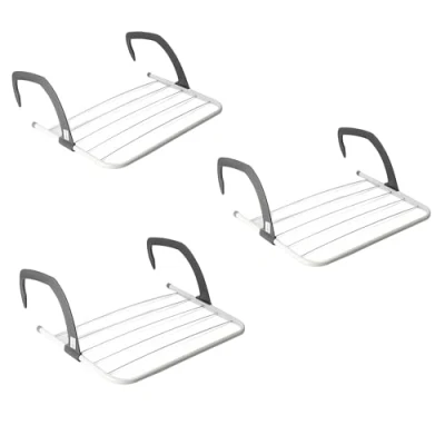 Image of KAV Foldable Indoor Cloth Airer Drying Radiator Bath Rack 5 Bars with Waterproof Adjustable Arms Space Saving Camping Easy To Install, Outdoor Towel Holder, Pack of 3