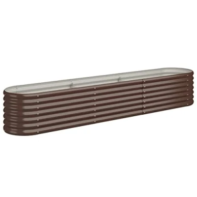 Image of vidaXL Garden Raised Bed Powder coated Steel, 224x40x36 cm, Oval Brown Flower Box for Outdoor, Patio, Deck, Herb and Vegetable Planting