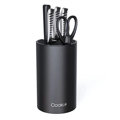 Image of Knife Block Without Knives, Cookit Universal Round Only, Detachable Holder for Easy Cleaning, Space Saver Storage with Scissors Slot, Black