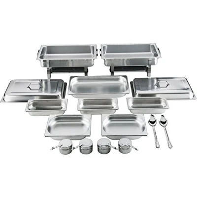 Image of Batania 2 Chafing Dishes/Speisewärmer, 14 teilig, Gastronomiequalität, Edelstahl Robuste Wärmebehälter für Buffet, Catering und Grillabende