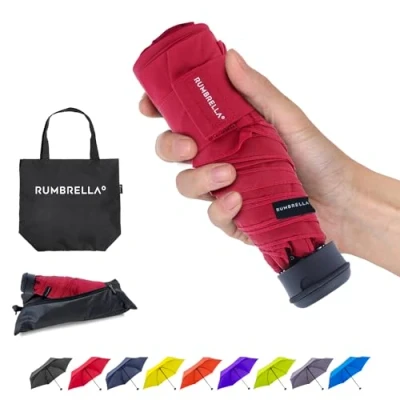 Image of RUMBRELLA 43in Mini Travel Umbrella, UV Pocket Portable Compact Folding Small Light Weight Waterproof Brolly, Rain and Sun Umbrellas （Red）