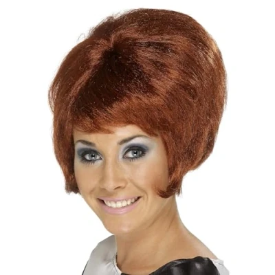 Image of Smiffys 60s Beehive Wig, Auburn Short, 1960&#039;s Groovy Fancy Dress, 1960s Dress Up Wigs