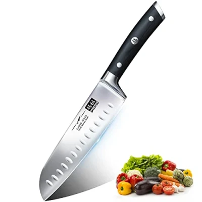 Image of SHAN ZU Kitchen Knife, Japanese Santoku Knife 18 cm Professional Chef Knives Ultra Sharp Carving High Carbon German Stainless Steel Utility with Ergonomic Pakkawood Handle