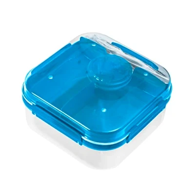 Image of Branq Home essential, 1.6 Litre BPA Free Plastic Lunch Box for Kids and Adults, Multi Compartment 2 Layer Bento with Cutlery, Screw Cap Container Secure Clip Lock Lid, Dishwasher Safe Blue