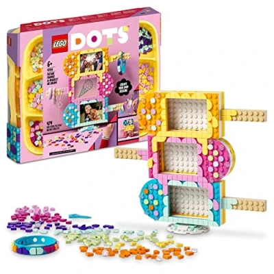 Image of LEGO 41956 DOTS Ice Cream Picture Frames &amp; Bracelet Toy Crafts Set for Kids Age 6 Plus with Customisable Multi Photo Holder and Jewellery Making Kit