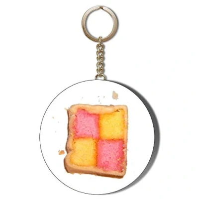 Image of Gift Insanity BATTENBERG CAKE WHITE 45mm LONG CHAIN KEYRING BOTTLE OPENER