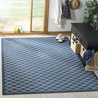 Image of SAFAVIEH Trellis Rug for Indoor &amp; Outdoor Courtyard Collection, Short Pile, in Navy and Beige color, 160 X cm