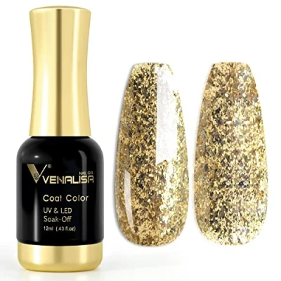 Image of VENALISA 12ml Gold Glitter Gel Nail Polish Soak Off Lamp UV LED Natural Art DIY Manicure French Gifts, 0.43 OZ