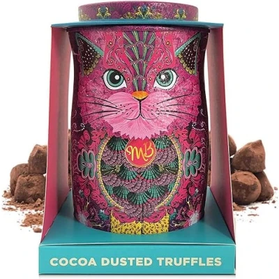 Image of Monty Bojangles Cocoa Dusted Chocolate Truffles Cat Tin (Persian Pink 4.7oz) Choccy Scoffy Flavored Luxury Chocolatey Collectable