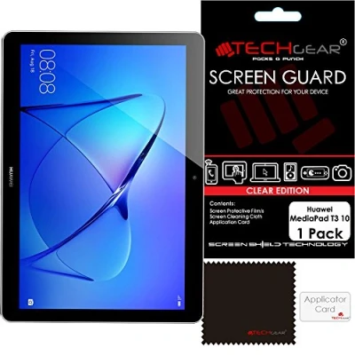 Image of TECHGEAR Screen Protector for Huawei MediaPad T3 10 (9.6&quot; Screen) Ultra Clear Guard Cover with Cleaning Cloth &amp; Application Card
