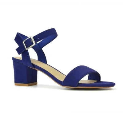 Image of ESSEX GLAM Womens Ankle Strap Sandals Ladies Mid Low Block Heel Strappy Peep Toe Navy Faux Suede Party Shoes Size 8