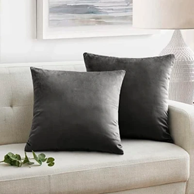 Image of Oxford Homeware Velvet Cushion Covers 45 x cm Set of 2 Square Throw Pillow Cases Decorative Bedroom for Sofa Living Room Car with Invisible Zipper (Charcoal, 18 Inch)