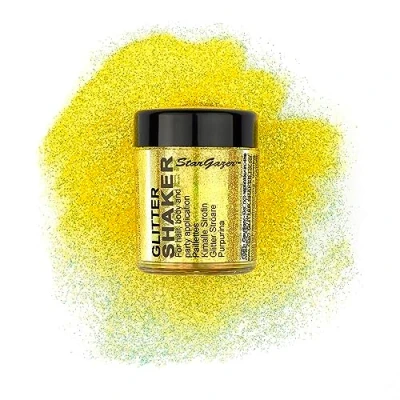 Image of Stargazer UV glitter Shaker, Yellow. Cosmetic powder for use on the eyes, lips, face, body, hair and nails.