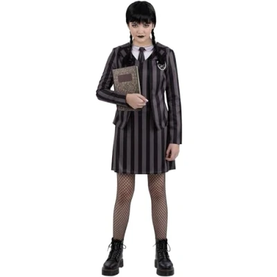 Image of Smiffys Kids Gothic School Uniform Costume Dress with Mock Jacket, Shirt &amp; Tie, Halloween Child Fancy Dress, Schoolgirl Up Costumes