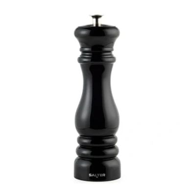 Image of Salter Chester Pepper Set of 2 Classic Black Spice Mill, Ceramic Grind, Adjustable, Fine to Coarse, Refillable, Manual Salt Shakers for Cooking, Extra Cap Included, COMBO 9410