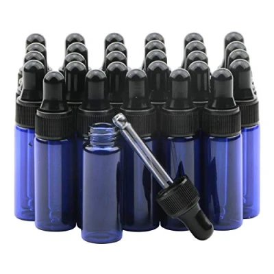 Image of Rowiz 30 PCS 5ml Small Dropper Bottles Essential Oil Glass Bottle,Lotion Perfume Sample Vials with Eye and Black Caps (blue)