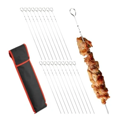 Image of Relaxdays Barbecue Skewers, Stainless Steel, Set of 20, with Bag, Kebab Meat &amp; Vegetables, 39 cm Length, Metal, Silver, x 2.5 0.5