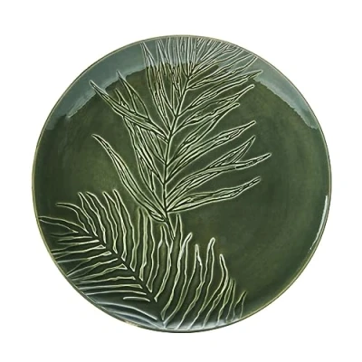 Image of Mikasa Jardin Round Serving Platter, Green Stoneware Platter for Food, 35cm, Large Serve Plate Starters &amp; Antipasti Gift Boxed Dishwasher Safe