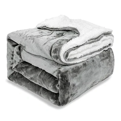 Image of EHC King Size Sherpa Flannel Fleece Throw Blanket Fluffy Soft Thick Microfiber Solid Warm Blankets for Bed and Couch, Dark Grey, 200 cm x 240