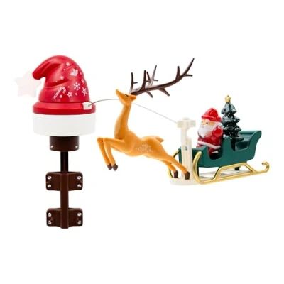 Image of The Christmas Workshop 73669 Rotating Light Up Tree Topper/Santa, Sleigh and Reindeer Decoration/Colour Changing LED Lights/USB or Mains Powered
