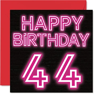 Image of Fun 44th Birthday Cards for Men Woman Neon Glow Happy Card Dad Mum Brother Sister Grandad Nanny Grandma Uncle Auntie, 145mm x Greeting Cards,