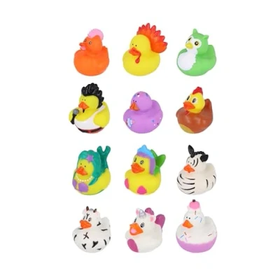 Image of Henbrandt 12 x Mini Rubber Ducks Assorted Animal Designs Children’s Duckies Variety Pack Cruising Kids Bath Toys Summer Fun Paddling Pool Games Bathtub Play for Boys and Girls