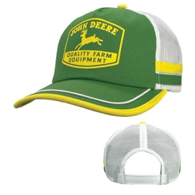 Image of John Deere Green White Mesh Stripe Vintage Logo Cap,